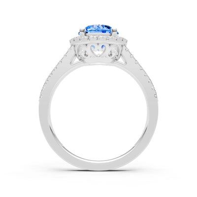 Swiss Blue Topaz Halo Double Round Cut Band Pave