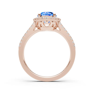 Round Cut Gemstone Halo Double Band Pave