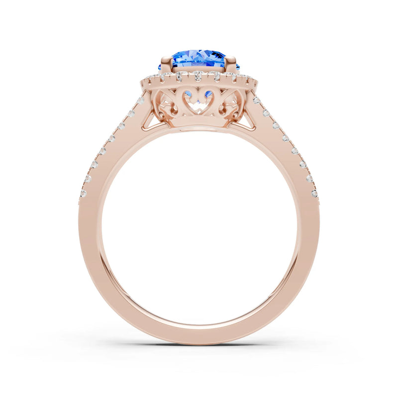 Round Cut Gemstone Halo Double Band Pave