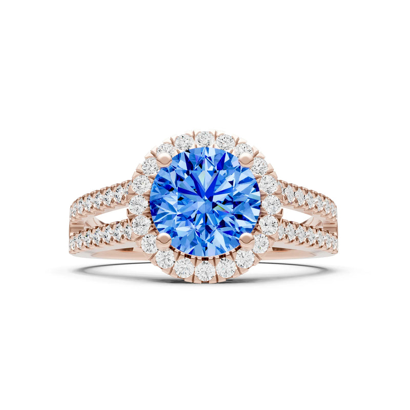 Round Cut Gemstone Halo Double Band Pave