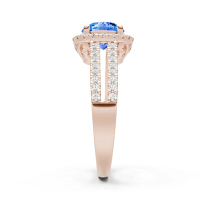 Round Cut Gemstone Halo Double Band Pave