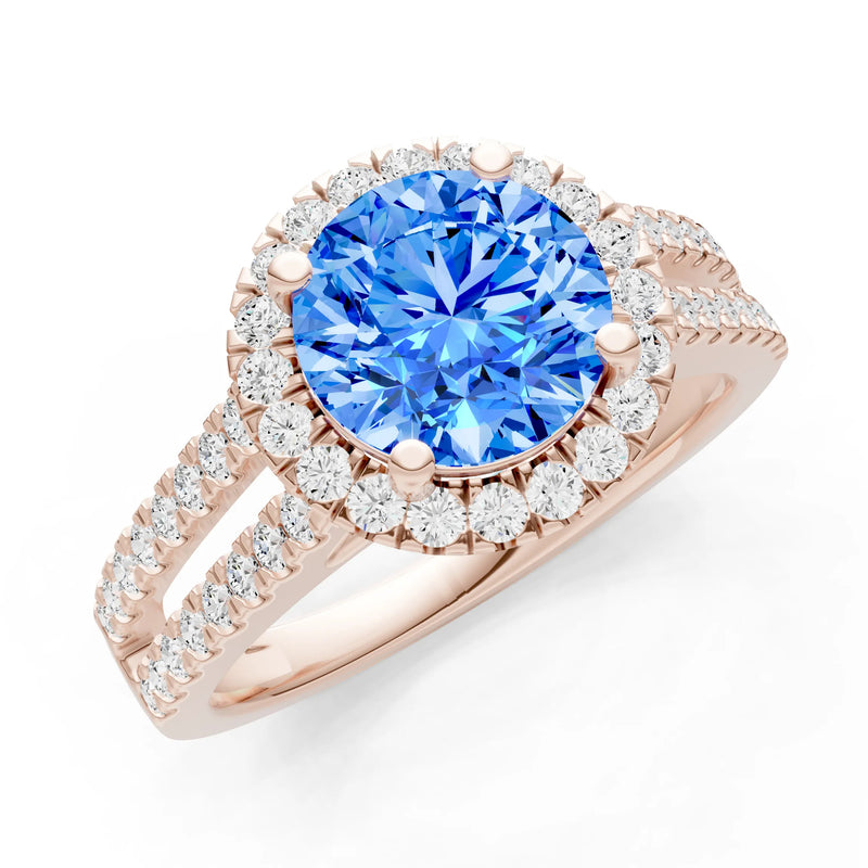 Swiss Blue Topaz Halo Double Round Cut Band Pave