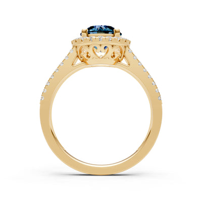 Round Cut Gemstone Halo Double Band Pave