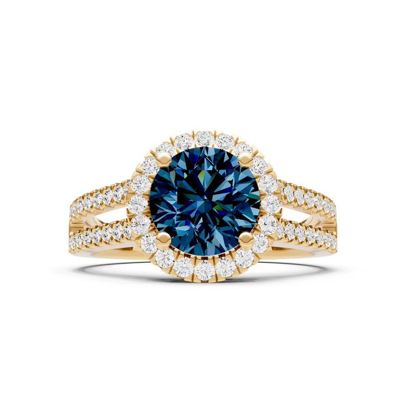 Round Cut Gemstone Halo Double Band Pave