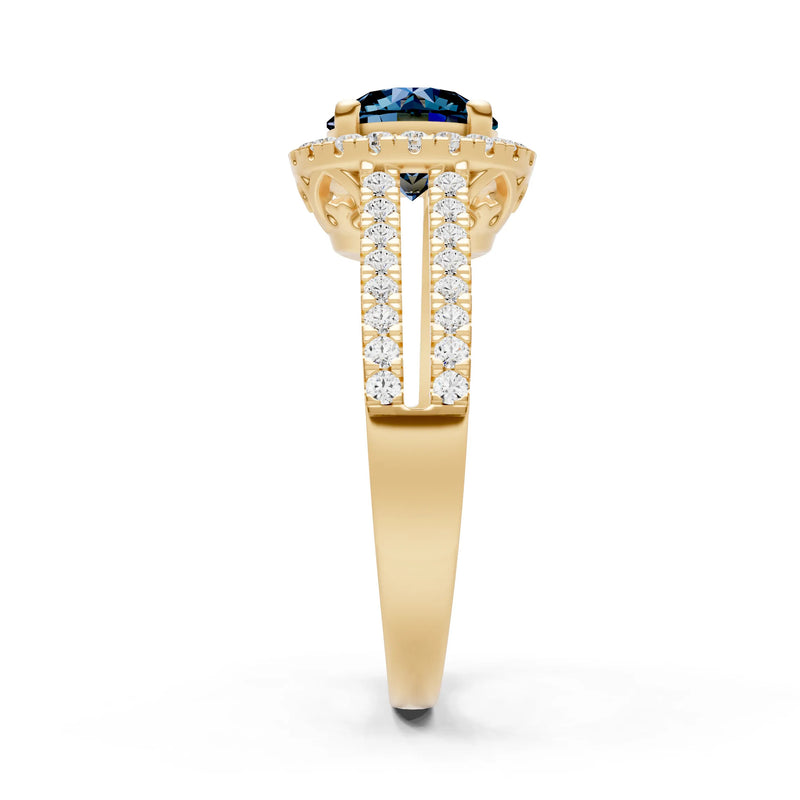 Round Cut Gemstone Halo Double Band Pave