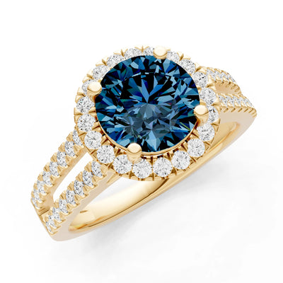 Round Cut Gemstone Halo Double Band Pave