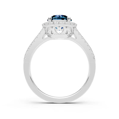 Round Cut Gemstone Halo Double Band Pave