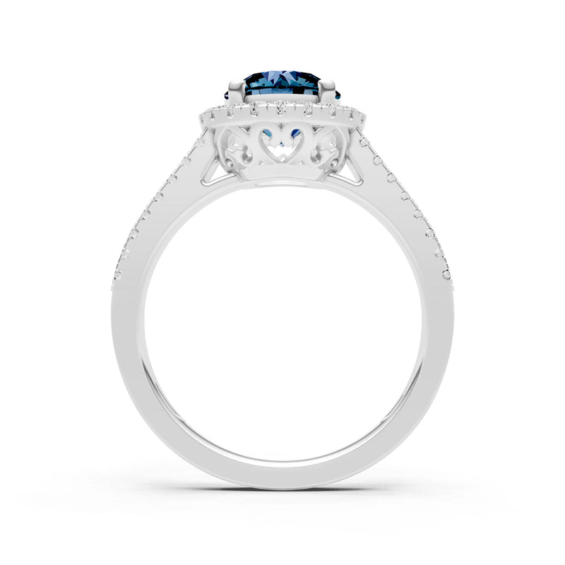 Round Cut Gemstone Halo Double Band Pave