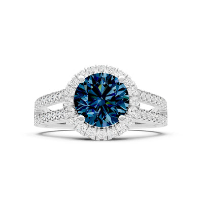 Round Cut Gemstone Halo Double Band Pave