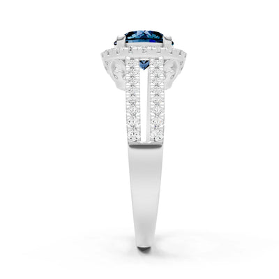 Round Cut Gemstone Halo Double Band Pave