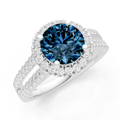 Round Cut Gemstone Halo Double Band Pave