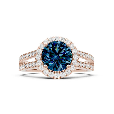 Round Cut Gemstone Halo Double Band Pave