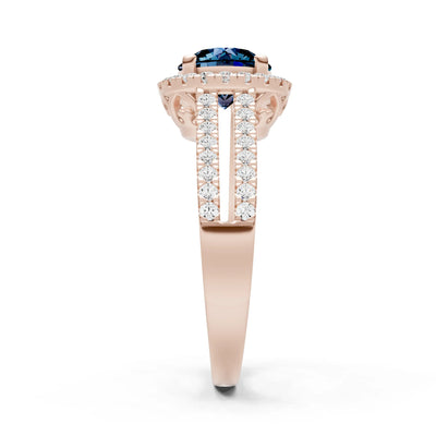 Round Cut Gemstone Halo Double Band Pave