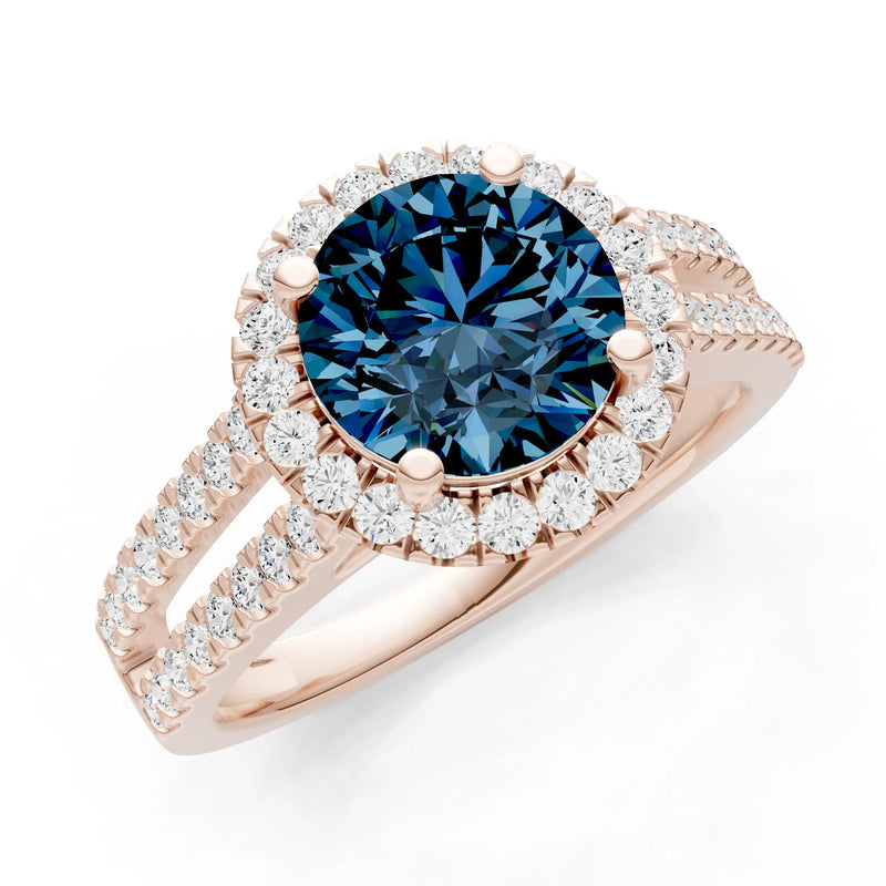 Round Cut Gemstone Halo Double Band Pave
