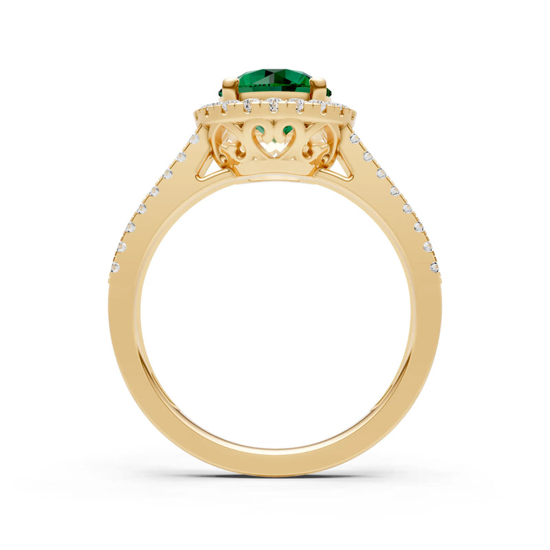 Round Cut Gemstone Halo Double Band Pave
