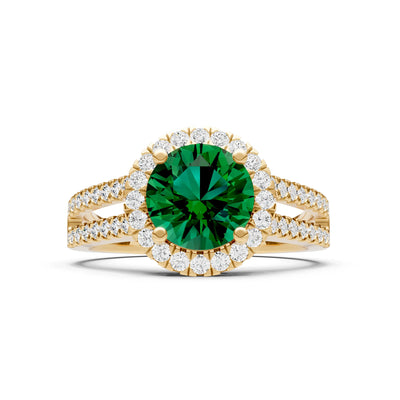 Round Cut Gemstone Halo Double Band Pave