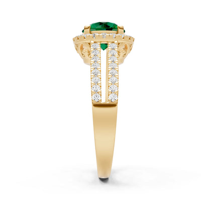 Round Cut Gemstone Halo Double Band Pave