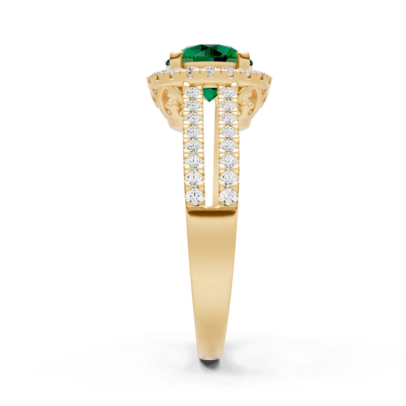 Round Cut Gemstone Halo Double Band Pave