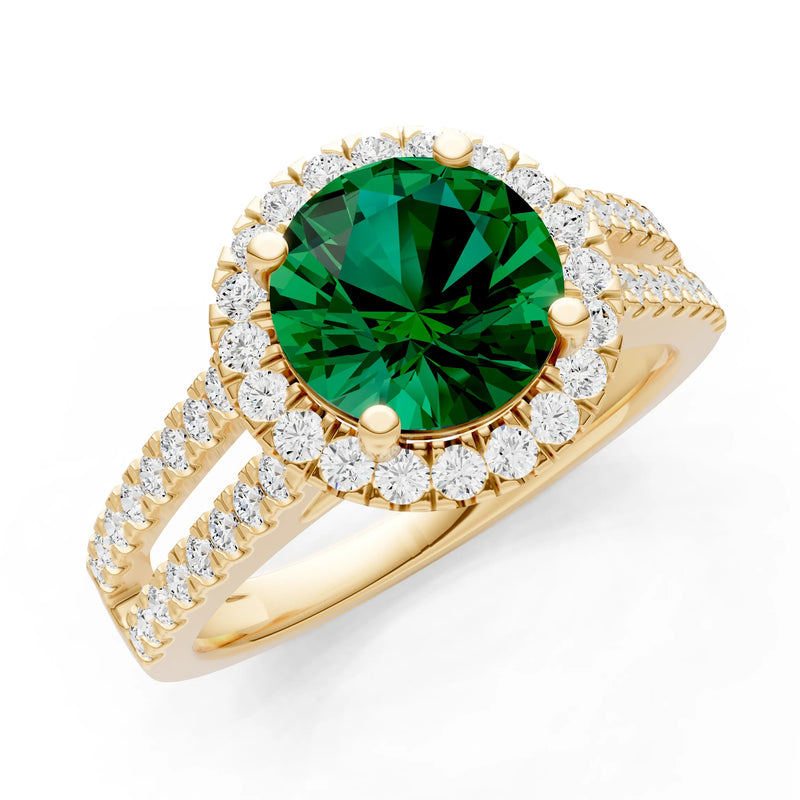 Round Cut Gemstone Halo Double Band Pave