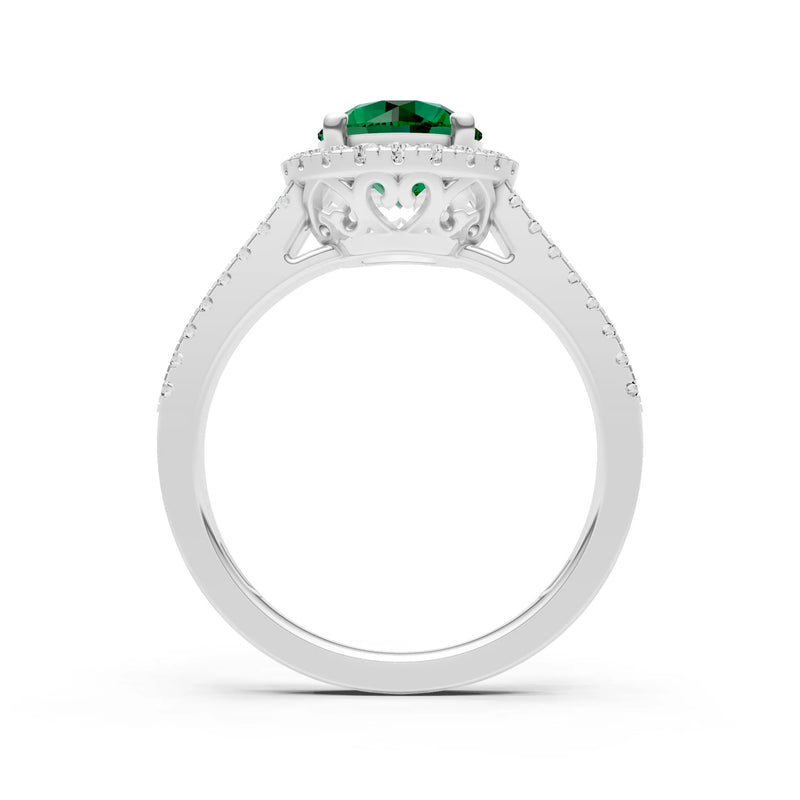 Round Cut Gemstone Halo Double Band Pave