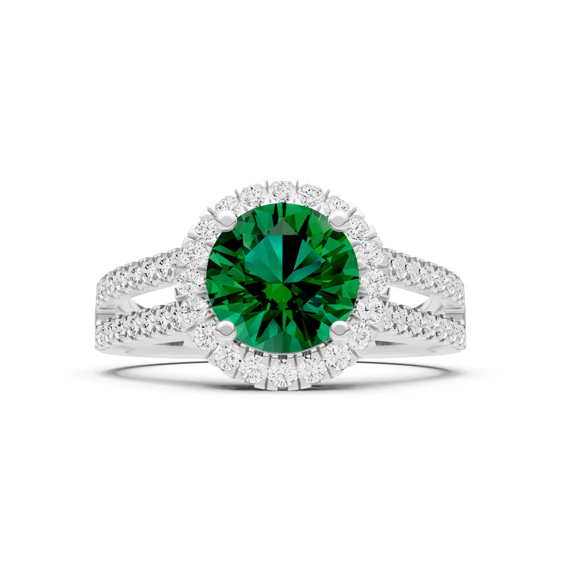 Round Cut Gemstone Halo Double Band Pave