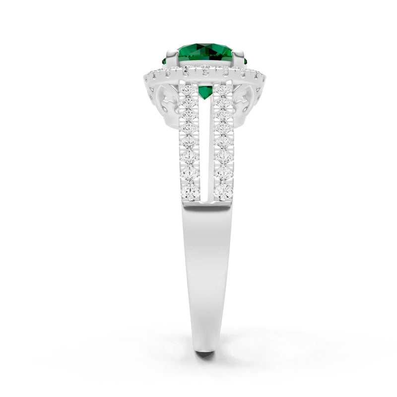 Round Cut Gemstone Halo Double Band Pave