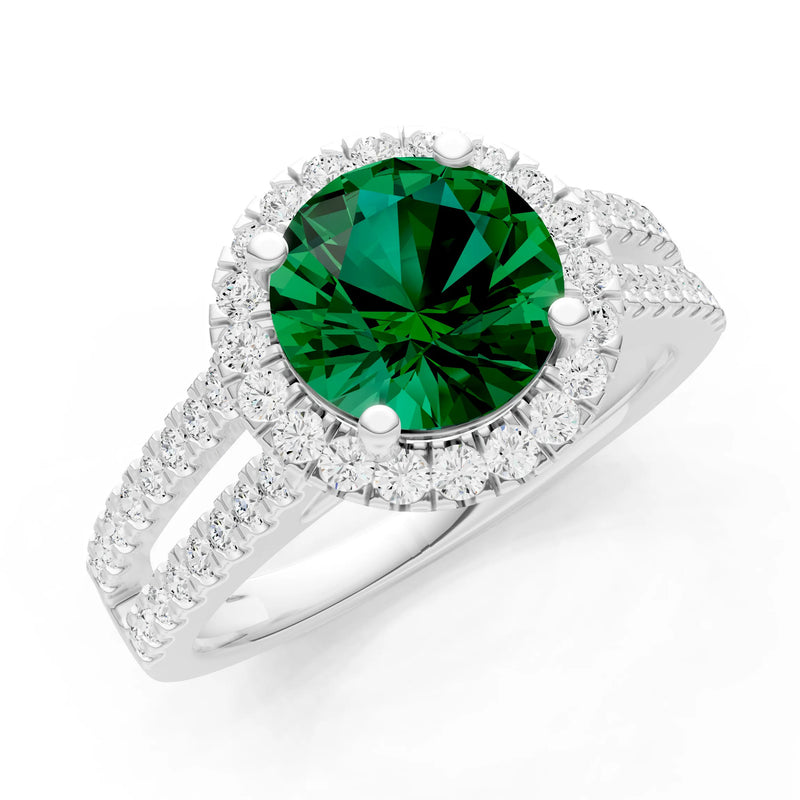 Round Cut Gemstone Halo Double Band Pave
