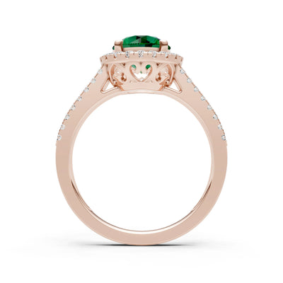 Round Cut Gemstone Halo Double Band Pave