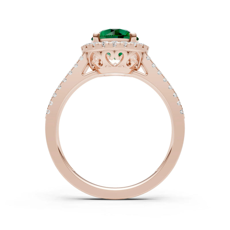 Round Cut Gemstone Halo Double Band Pave