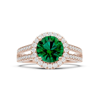 Round Cut Gemstone Halo Double Band Pave