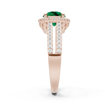 Round Cut Gemstone Halo Double Band Pave