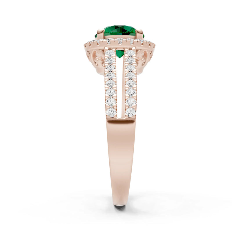 Round Cut Gemstone Halo Double Band Pave