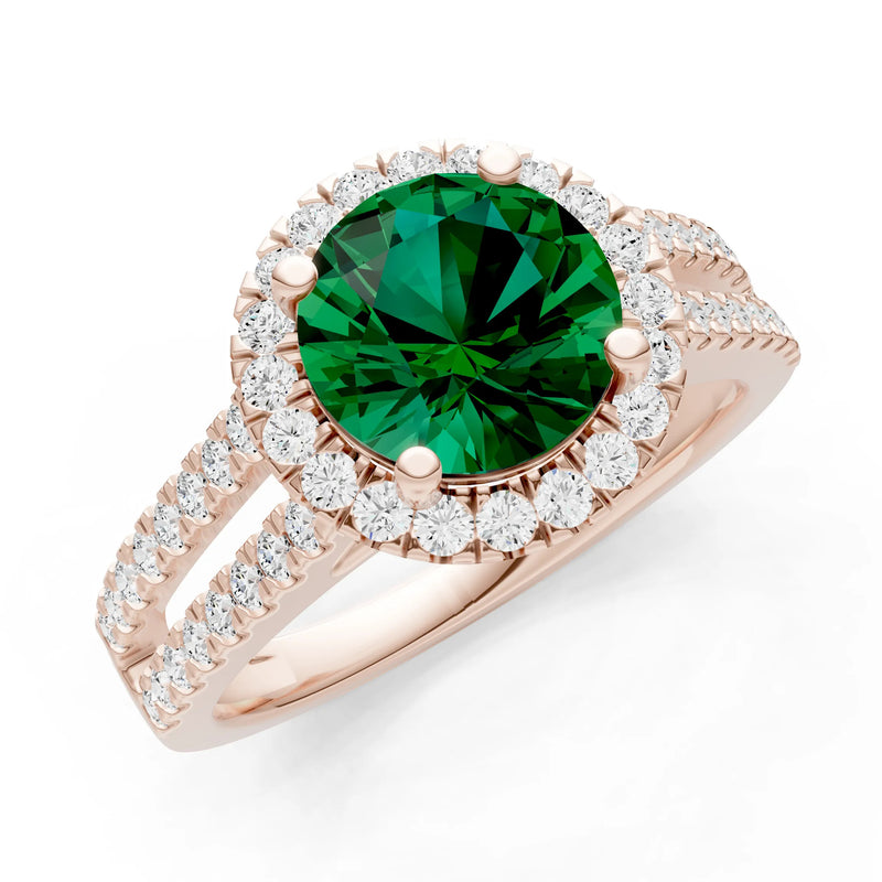 Round Cut Gemstone Halo Double Band Pave