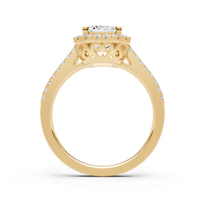 Emerald Cut Halo Double Band Pave