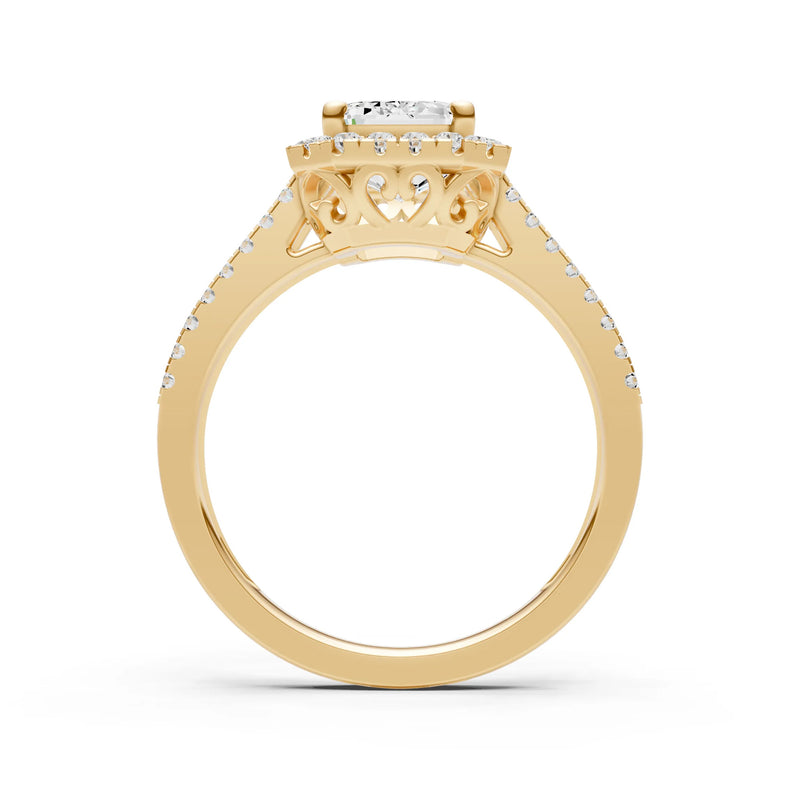 Diamond Halo Double Emerald Cut Band Pave