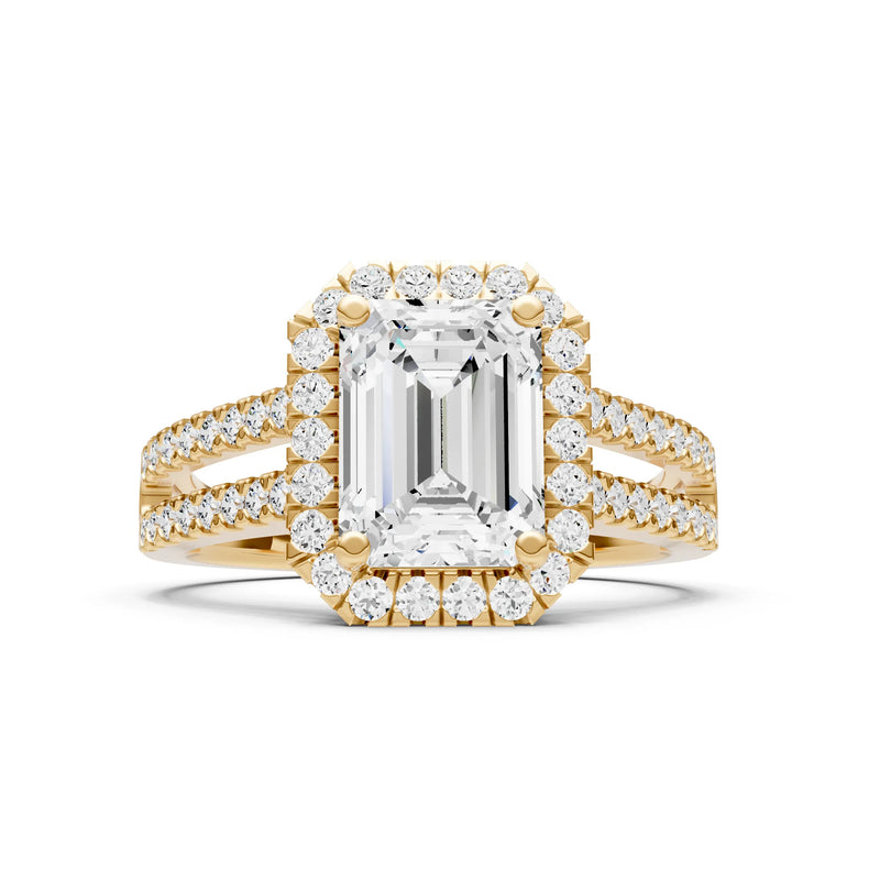 Emerald Cut Halo Double Band Pave