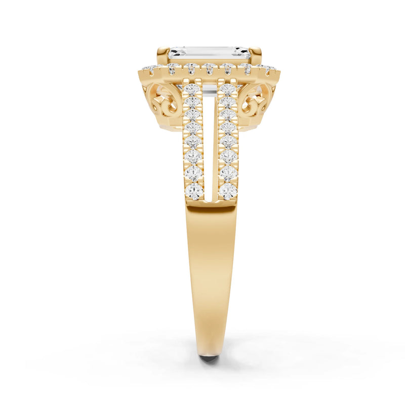 Emerald Cut Halo Double Band Pave