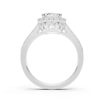 Emerald Cut Halo Double Band Pave