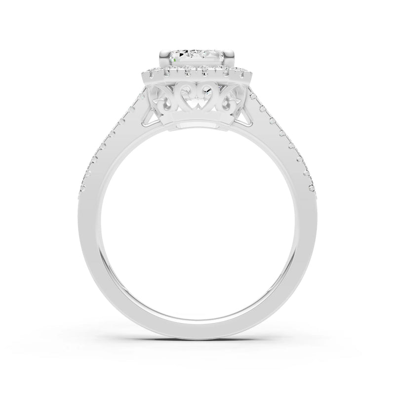 Emerald Cut Halo Double Band Pave