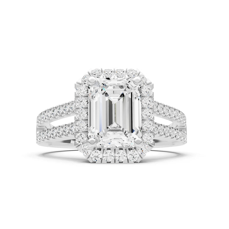 Emerald Cut Halo Double Band Pave