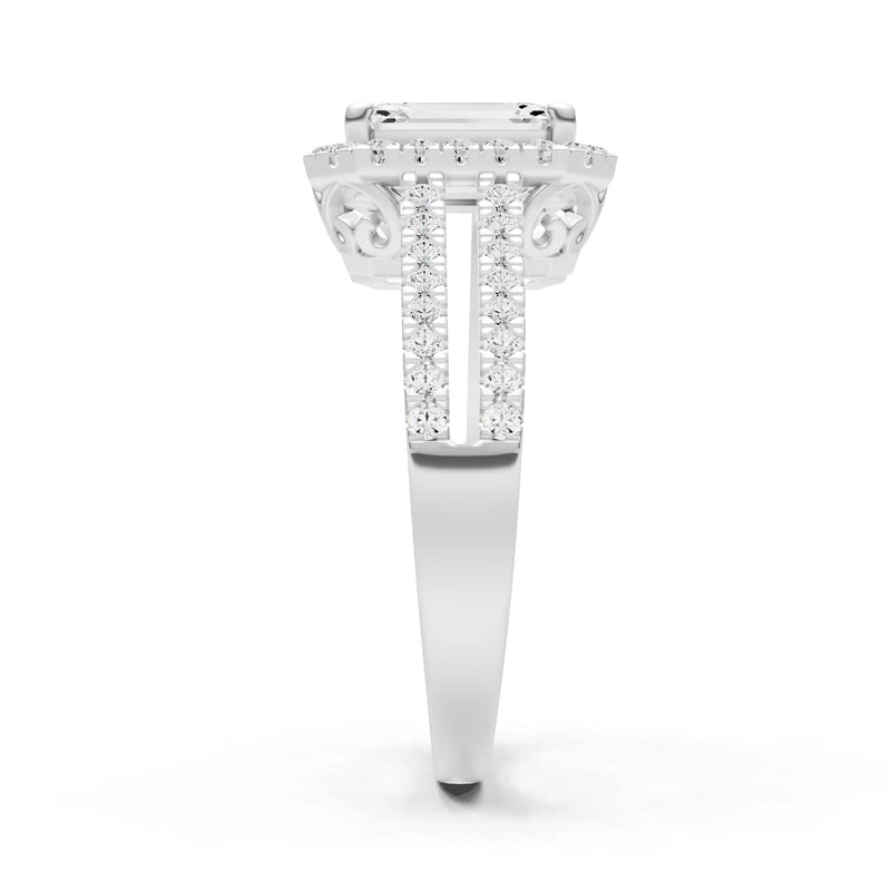 Emerald Cut Halo Double Band Pave