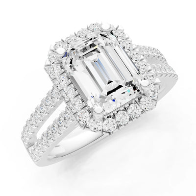 Emerald Cut Halo Double Band Pave