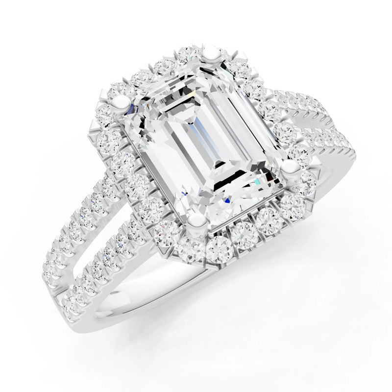 Emerald Cut Halo Double Band Pave