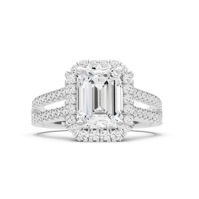 Diamond Halo Double Emerald Cut Band Pave
