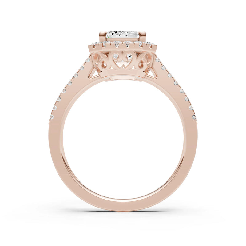 Diamond Halo Double Emerald Cut Band Pave