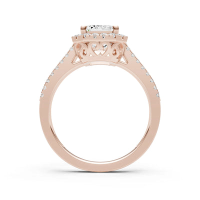 Emerald Cut Halo Double Band Pave