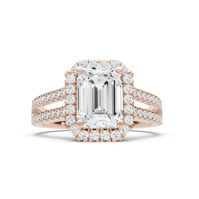 Emerald Cut Halo Double Band Pave