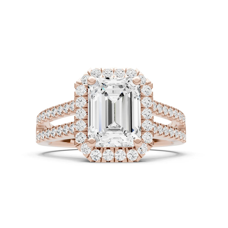 Emerald Cut Halo Double Band Pave