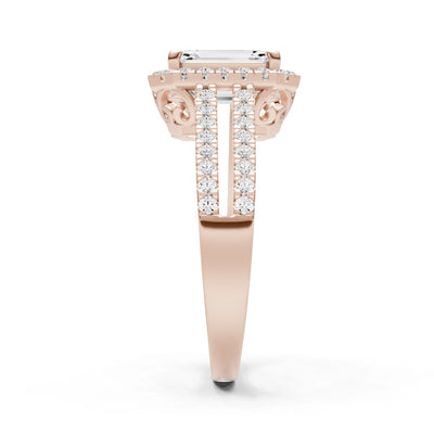 Emerald Cut Halo Double Band Pave