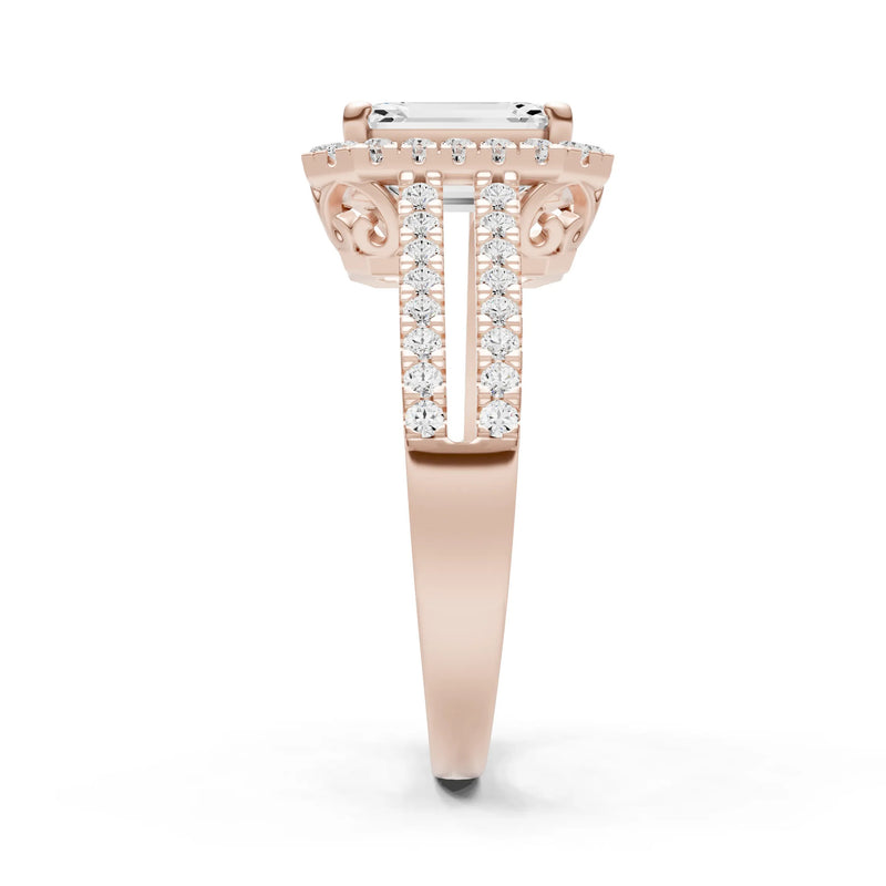 Emerald Cut Halo Double Band Pave